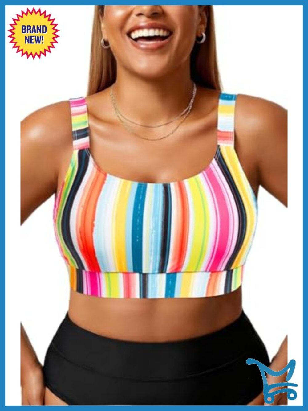 Plus Size Bikini Top Sports Bra Scoop Neck Swim Crop Top for Large